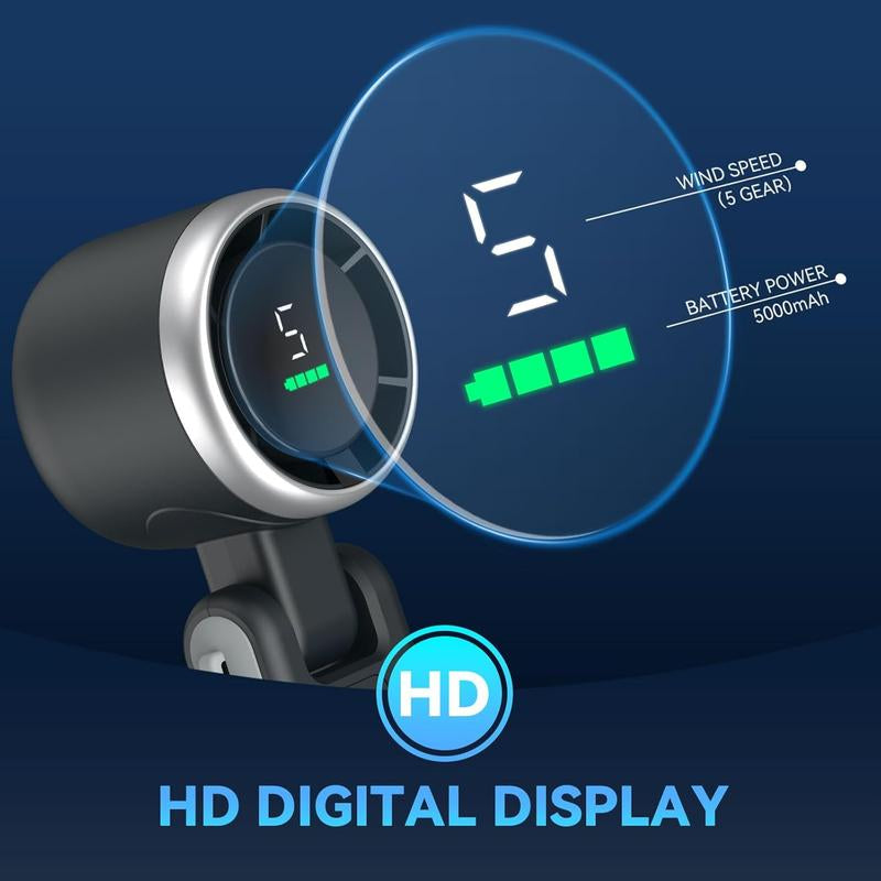 Powerful Handheld Turbo Fan: 5 Speeds, Rechargeable, for Travel & Work