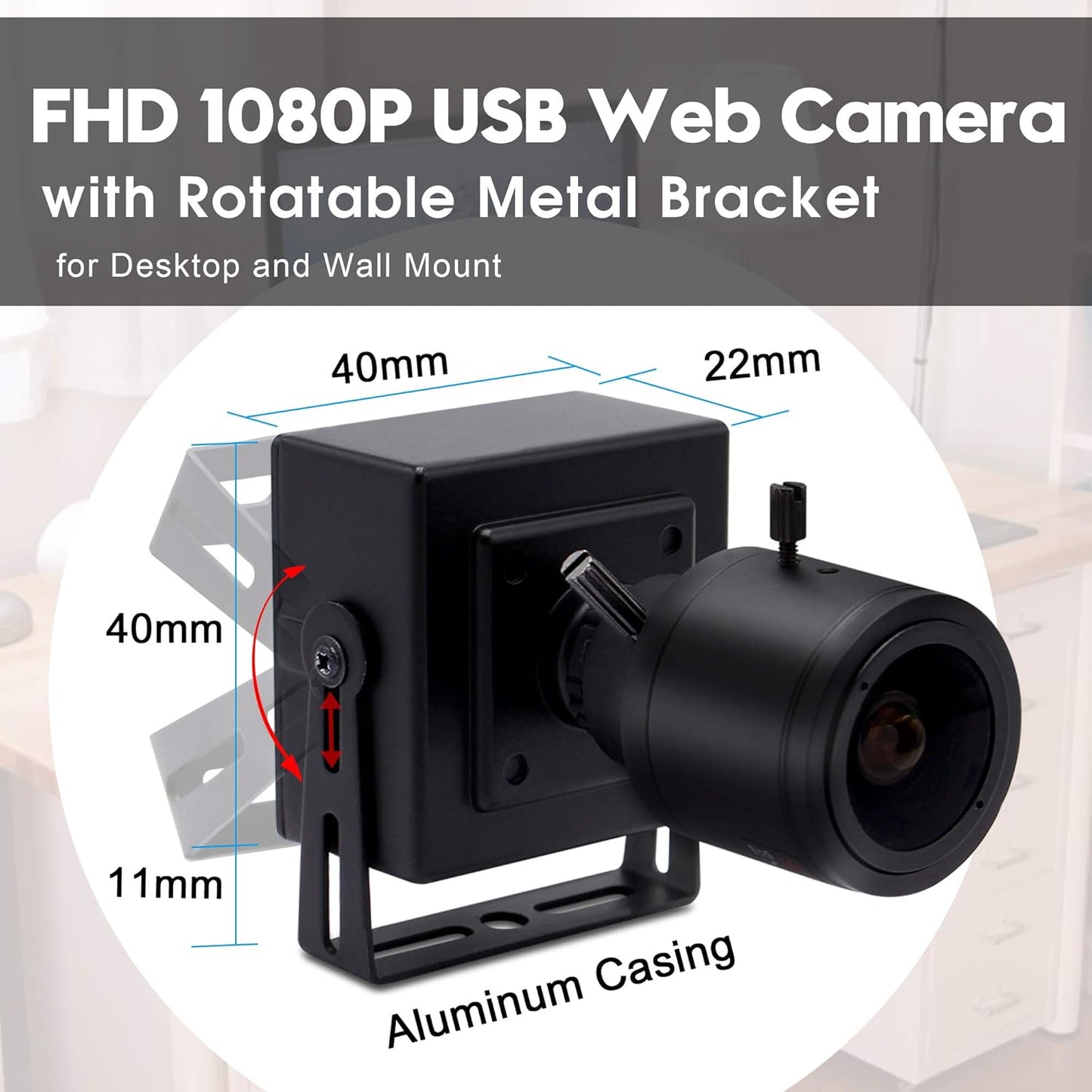 1080P USB Zoom Camera with 2.8-12Mm Manual Lens, HD Mini Camera 100Fps/60Fps/30Fps CMOS OV2710 Portable USB Webcam with Metal Case for PC & Laptop