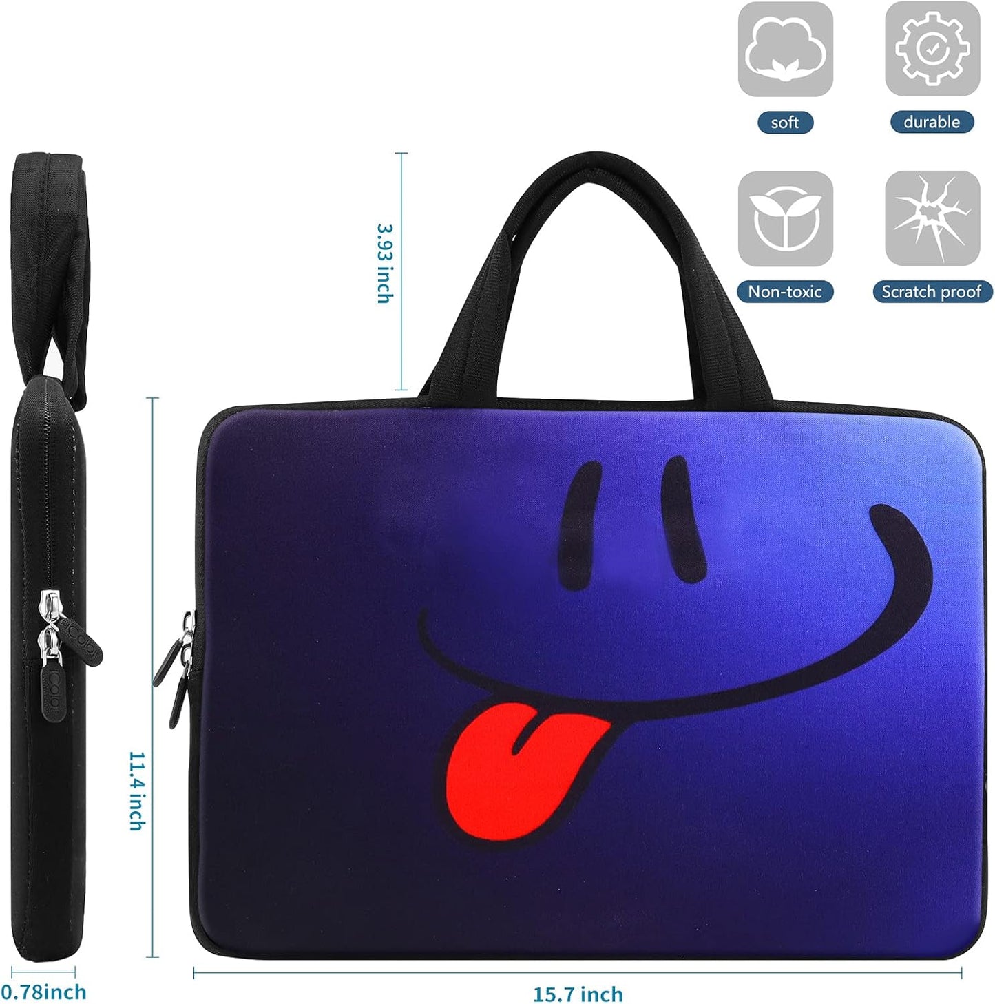 Smile 14 15 15.4 15.6 Inch Laptop Handle Bag Computer Protect Case Pouch Holder Notebook Sleeve Neoprene Cover Soft Carring Travel Case for Dell Lenovo Toshiba HP Chromebook ASUS Acer ICB-05