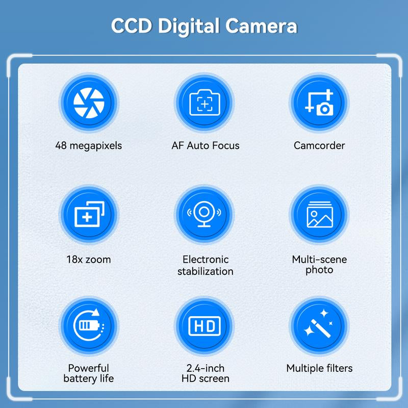 Easy-to-Use 48MP Digital Camera: 1080P Video, 18X Zoom, Auto Focus, Anti-Shake & 2.4" Screen