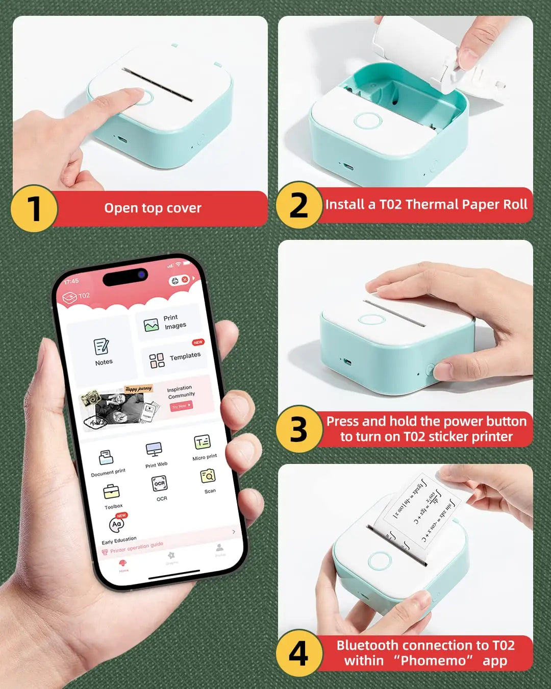 Phomemo T02 Wireless Thermal Printer: Portable Pocket Photo/Label/List Printer