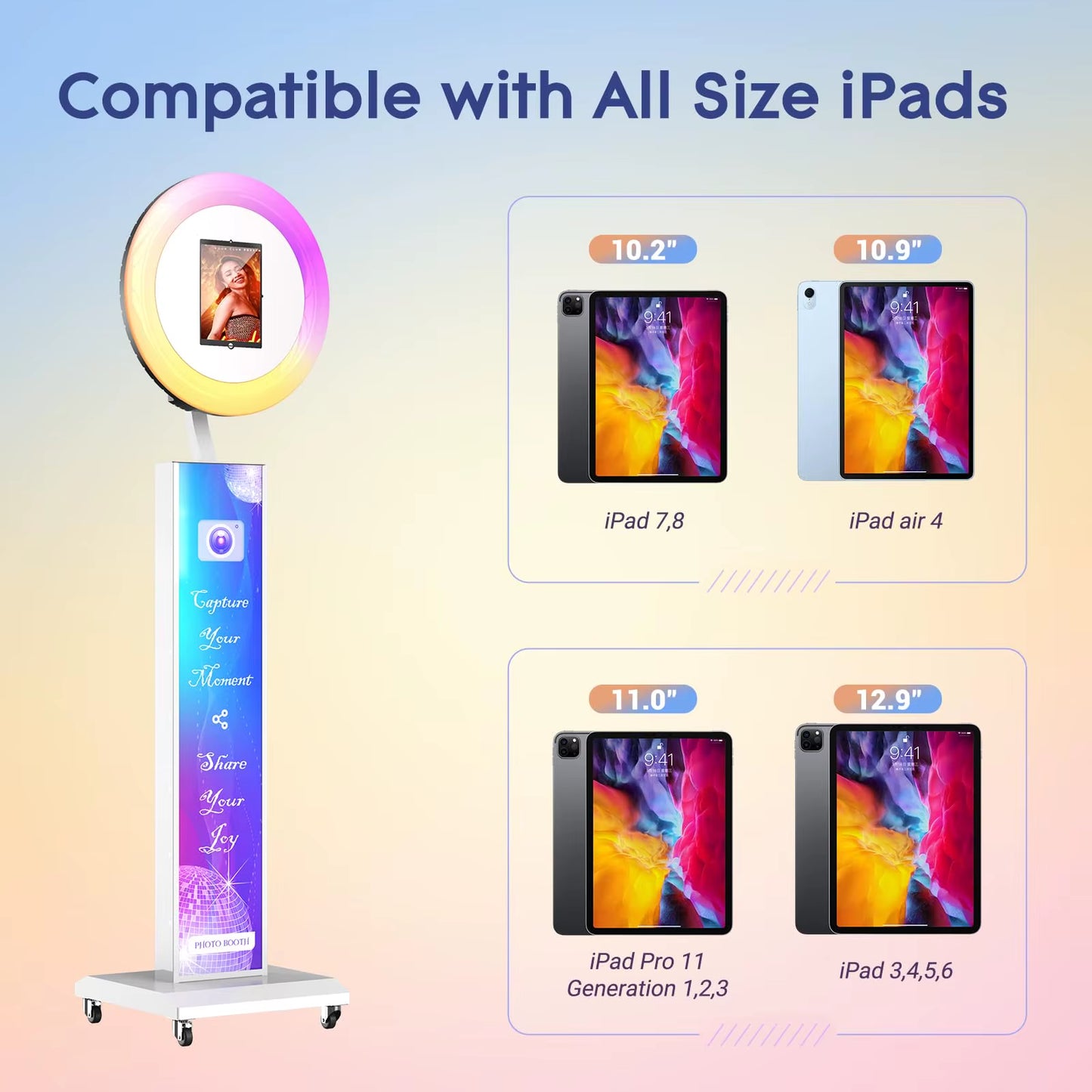 Portable Photo Booth Compatible with Any Ipad, Large Lightbox Ipad Photo Booth for Christmas Wedding Party Shell Stand Software
