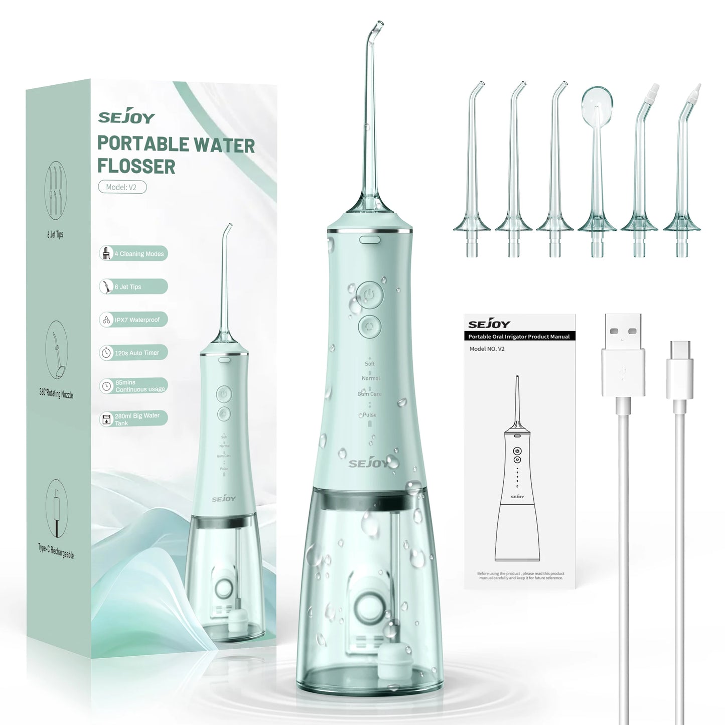 Oral Irrigator USB Rechargeable Water Flosser Portable Dental Water Jet 280ML Water Tank Waterproof Teeth Cleaner for Oral