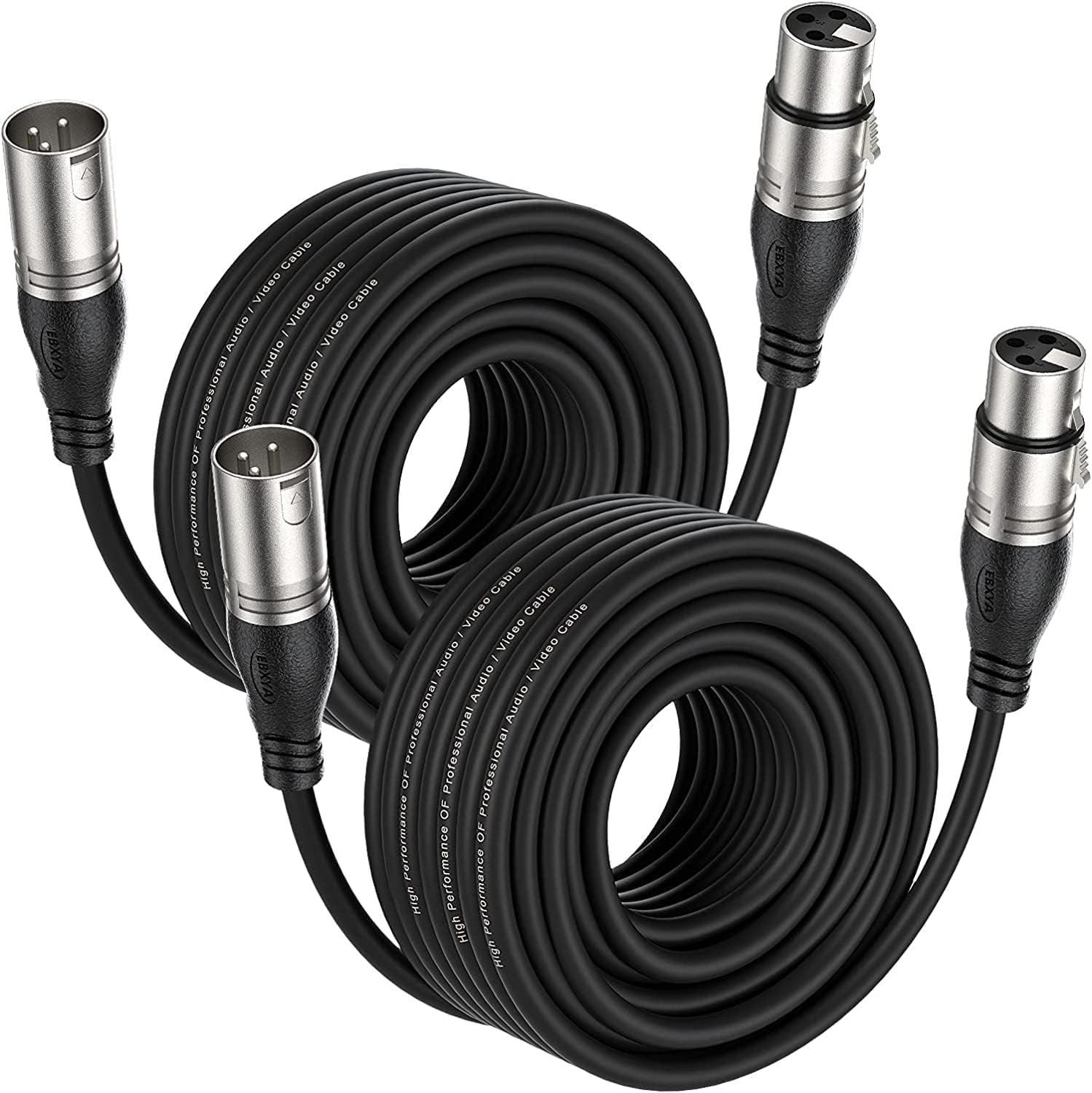 XLR Cable 50Ft 2 Packs - Premium Balanced Microphone Cable with 3-Pin XLR Male to Female Mic Speaker Cable, Black