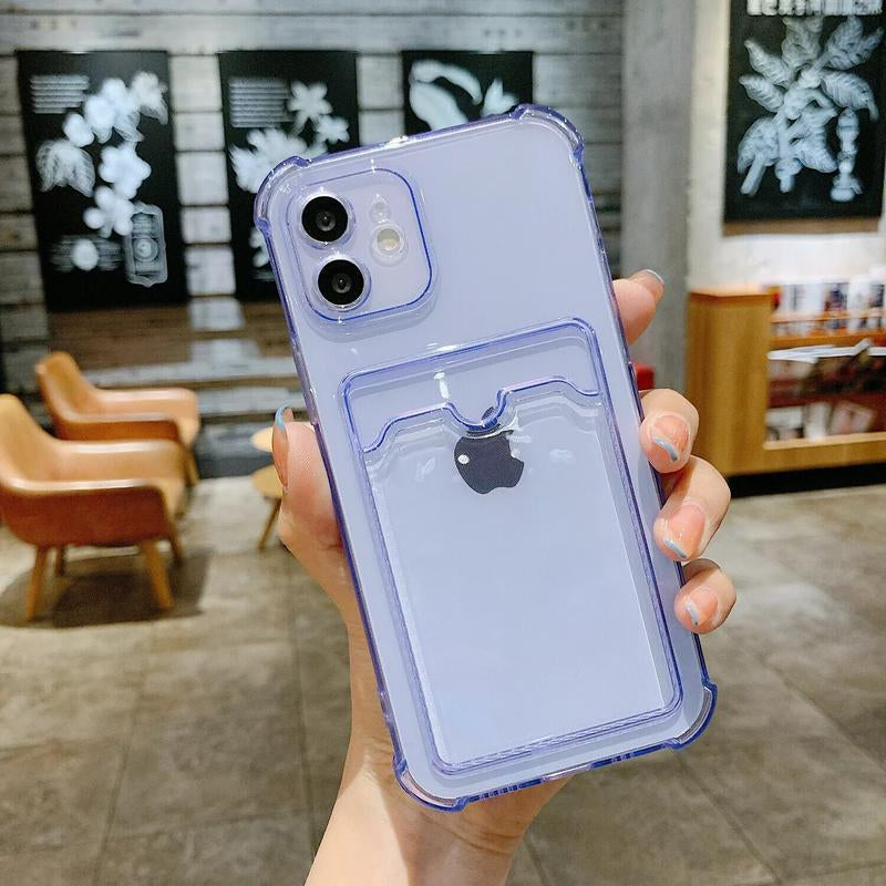 Clear Protective iPhone Case: Card Holder, Shockproof for 15/13/12/11 Pro Max