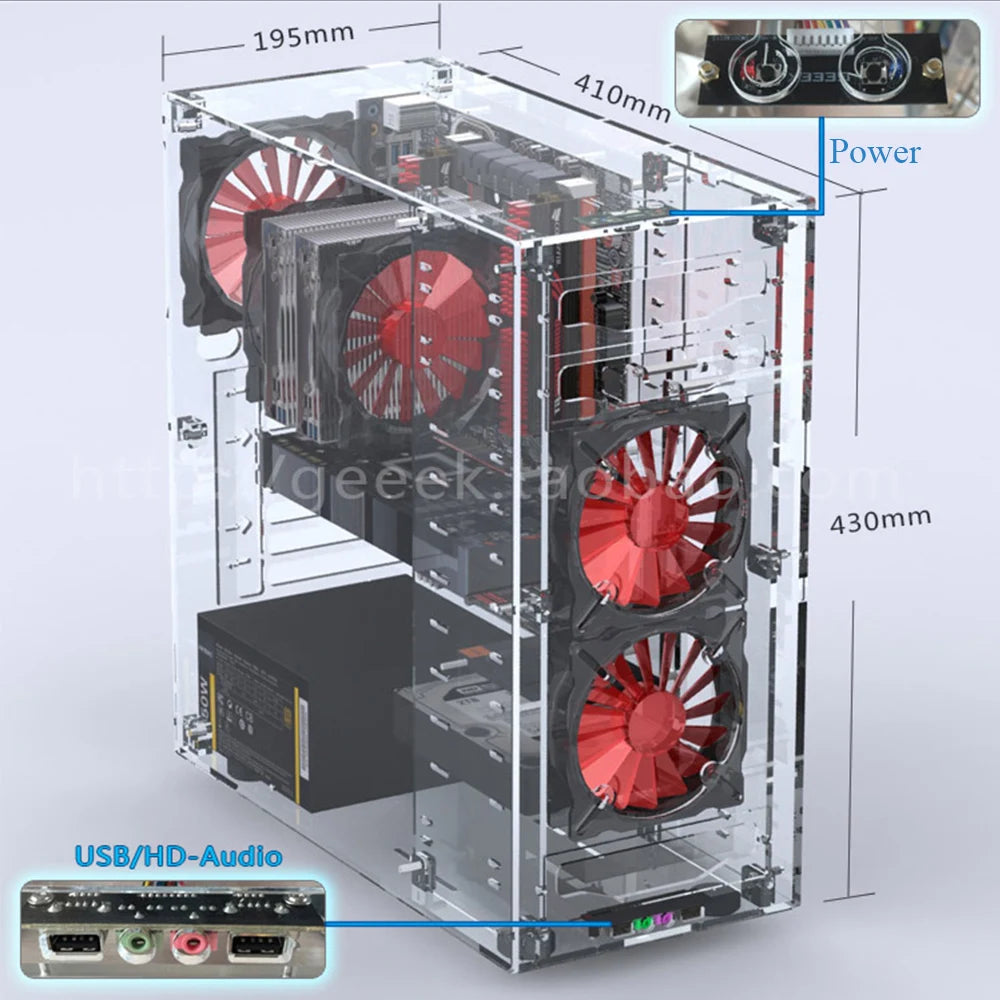 DIY Acrylic Computer Case Customized Full Transparent ATX Vertical Desktop Case Support MATX ITX Motherboard with USB3.0 Port