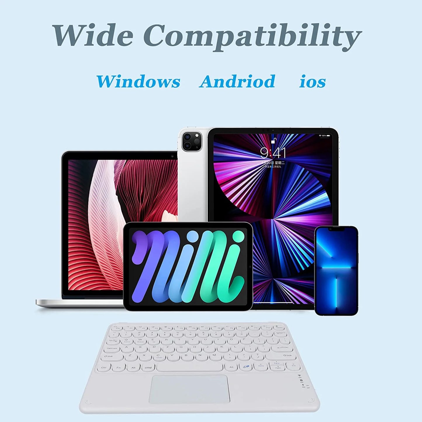 Wireless Bluetooth Keyboard with Touchpad for Ipad, Portable Mini Small Universal Rechargeable 10 Inch Ultra-Slim Wireless Keyboard for Tablet Smartphone PC Computer Laptop Windows Android Ios