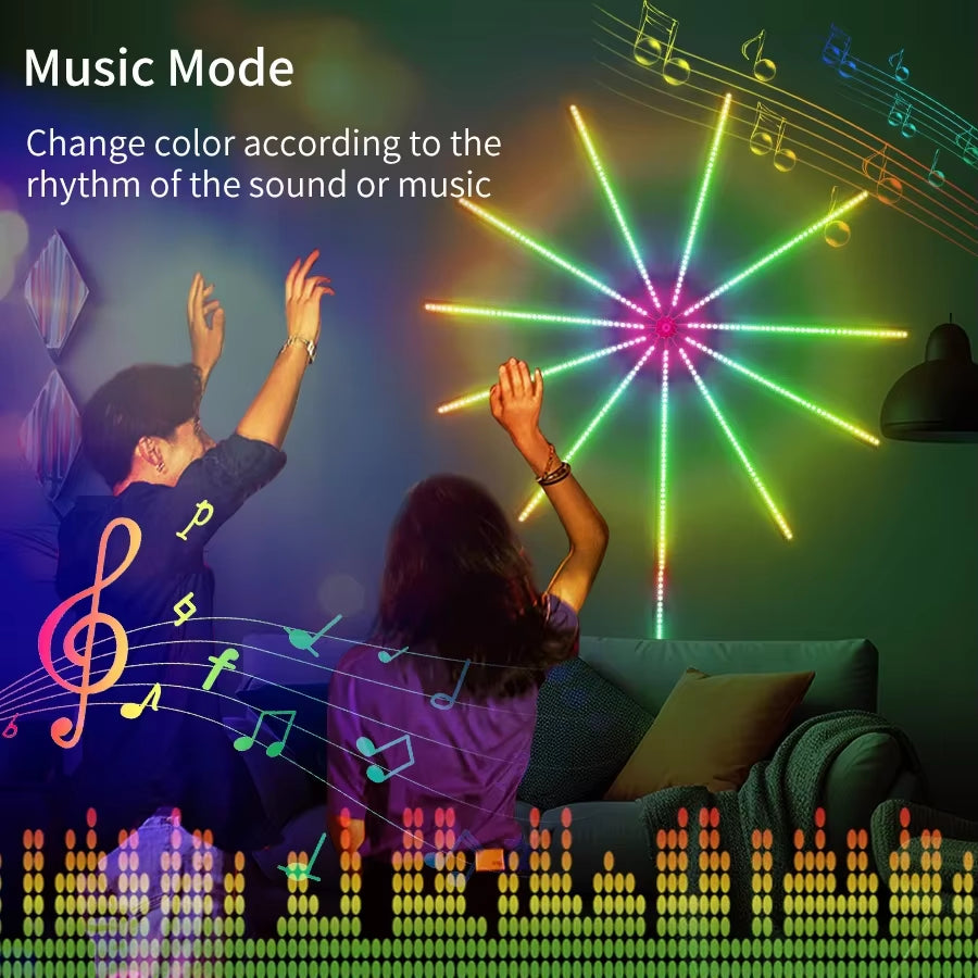 Fireworks LED String Lights USB 5V RGBIC Strip Lights for Festival Wedding Christmas Party Decor Music Sync Dream Meteor Lamp