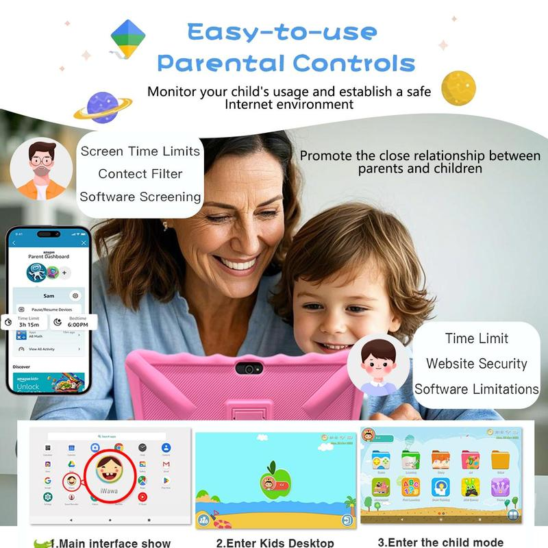 Safe & Educational 10.1" Tablet for Kids: Parental Controls, WiFi & Bluetooth