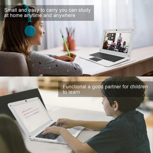 10.1" Kids Laptop – Linux-Android 12 OS, Quad-Core 1.6GHz, 2GB RAM, 64GB Storage, Wi‑Fi + Bluetooth, Parental Controls, Google Play, Bag + Mouse Included