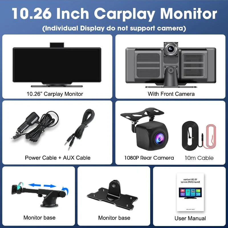 4K Dash Cam Mirror - 10.26" Display with Wireless Carplay/Android Auto GPS