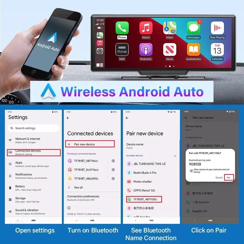 4K Dash Cam Mirror - 10.26" Display with Wireless Carplay/Android Auto GPS
