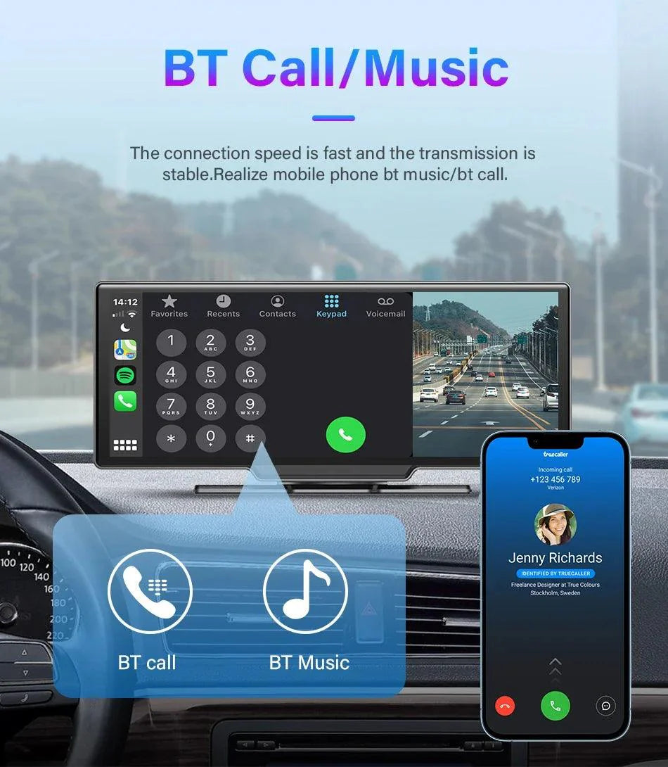 4K Dash Cam Mirror - 10.26" Display with Wireless Carplay/Android Auto GPS