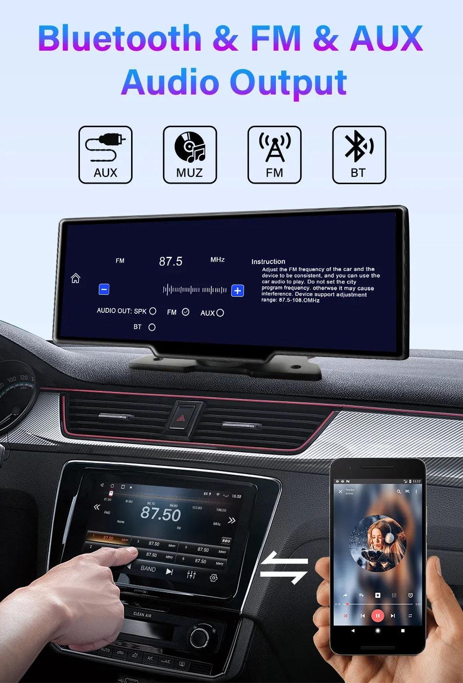 4K Dash Cam Mirror - 10.26" Display with Wireless Carplay/Android Auto GPS