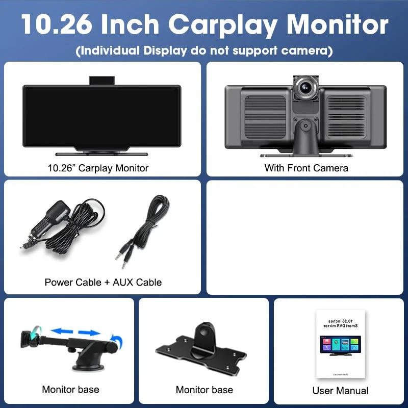 4K Dash Cam Mirror - 10.26" Display with Wireless Carplay/Android Auto GPS