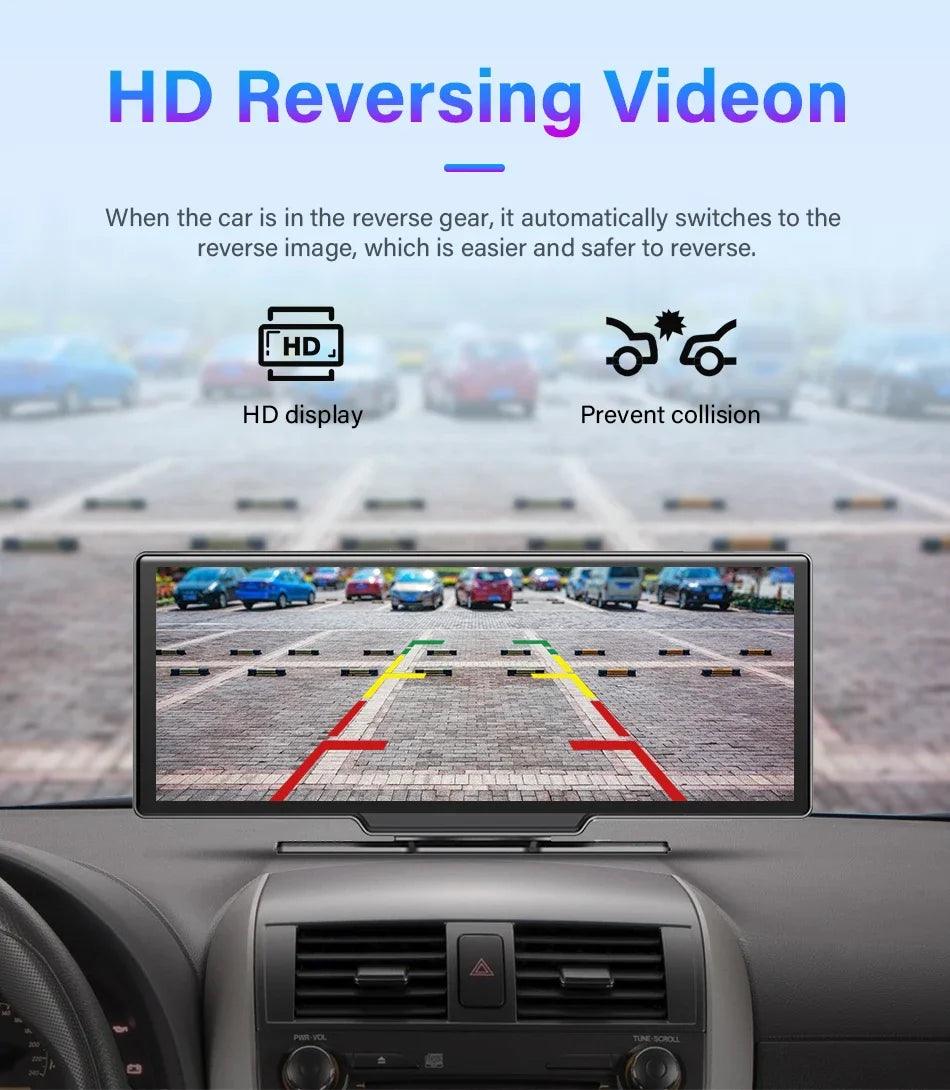 4K Dash Cam Mirror - 10.26" Display with Wireless Carplay/Android Auto GPS