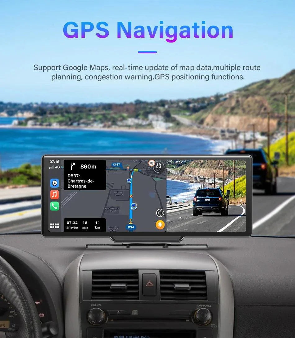 4K Dash Cam Mirror - 10.26" Display with Wireless Carplay/Android Auto GPS