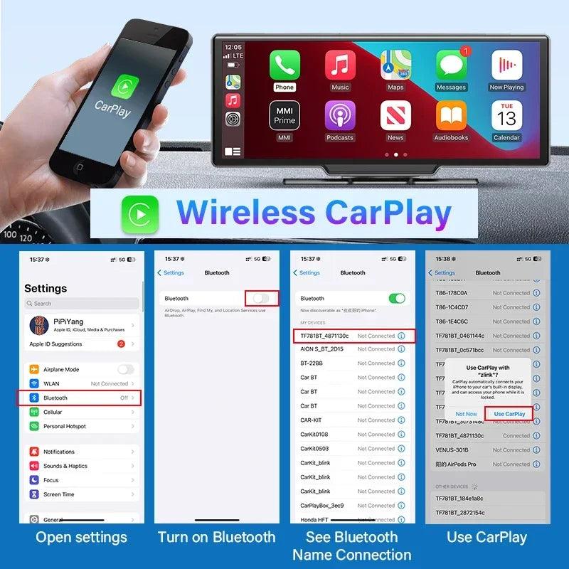 4K Dash Cam Mirror - 10.26" Display with Wireless Carplay/Android Auto GPS