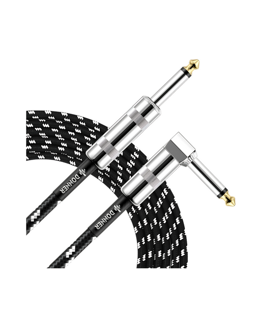 10ft Guitar Cable - 1/4" Right Angle to Straight for Electric Guitar/Bass Amp