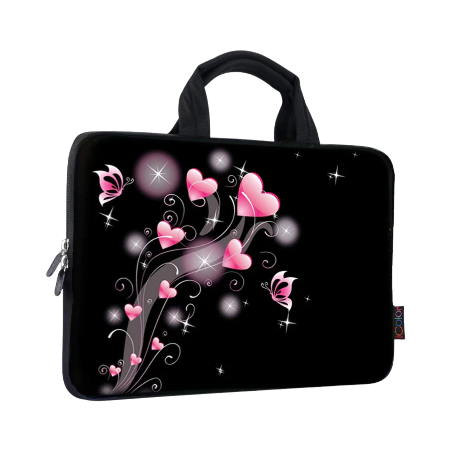 11-12.5 Inch Laptop Sleeve - Neoprene, Handle, Pink Heart Design