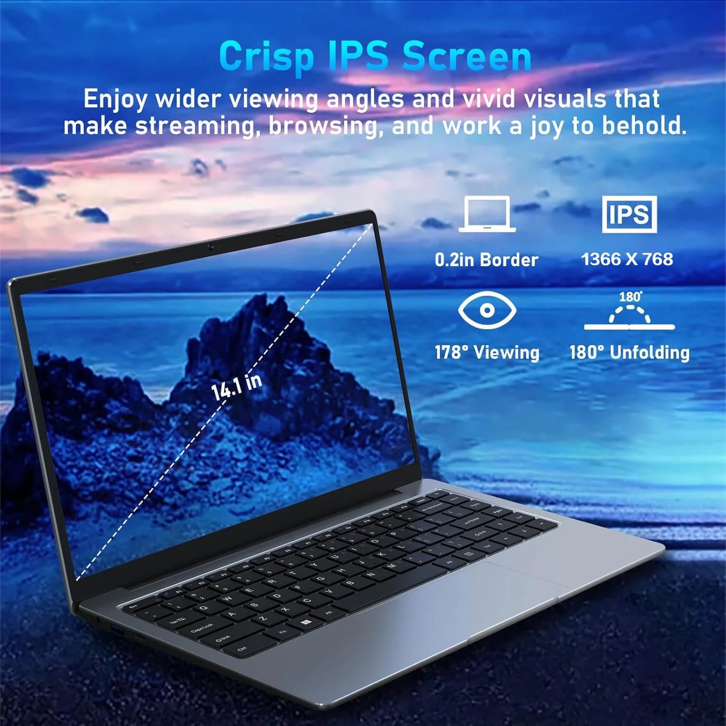 14.1 Inch Lightweight Business Laptop Computer Windows 11 Pro Office 2024 6GB RAM 512GB SSD FHD IPS Display Intel Celeron N4000 for Student, Home Office, Business (Silver)