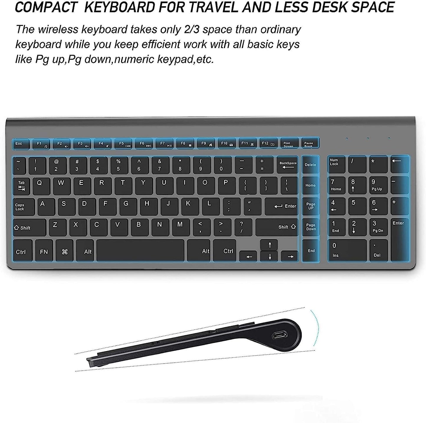 Wireless Keyboard Mouse Combo, 2.4G Ergonomic Computer Keyboard,Ergonomic Wireless Mouse for Pc,Windows, Laptop, Desktop, Chromebook,Mac-Grey