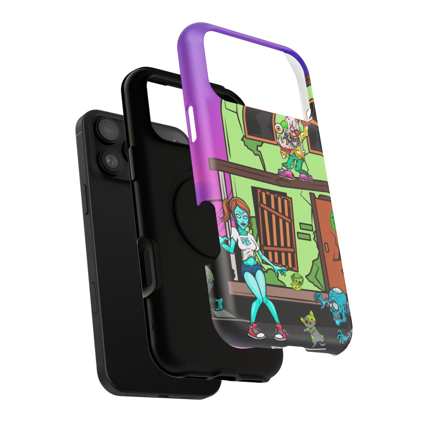 Zombie Arcade Phone Case — Colorful Cartoon Horror Impact-Resistant iPhone Cover