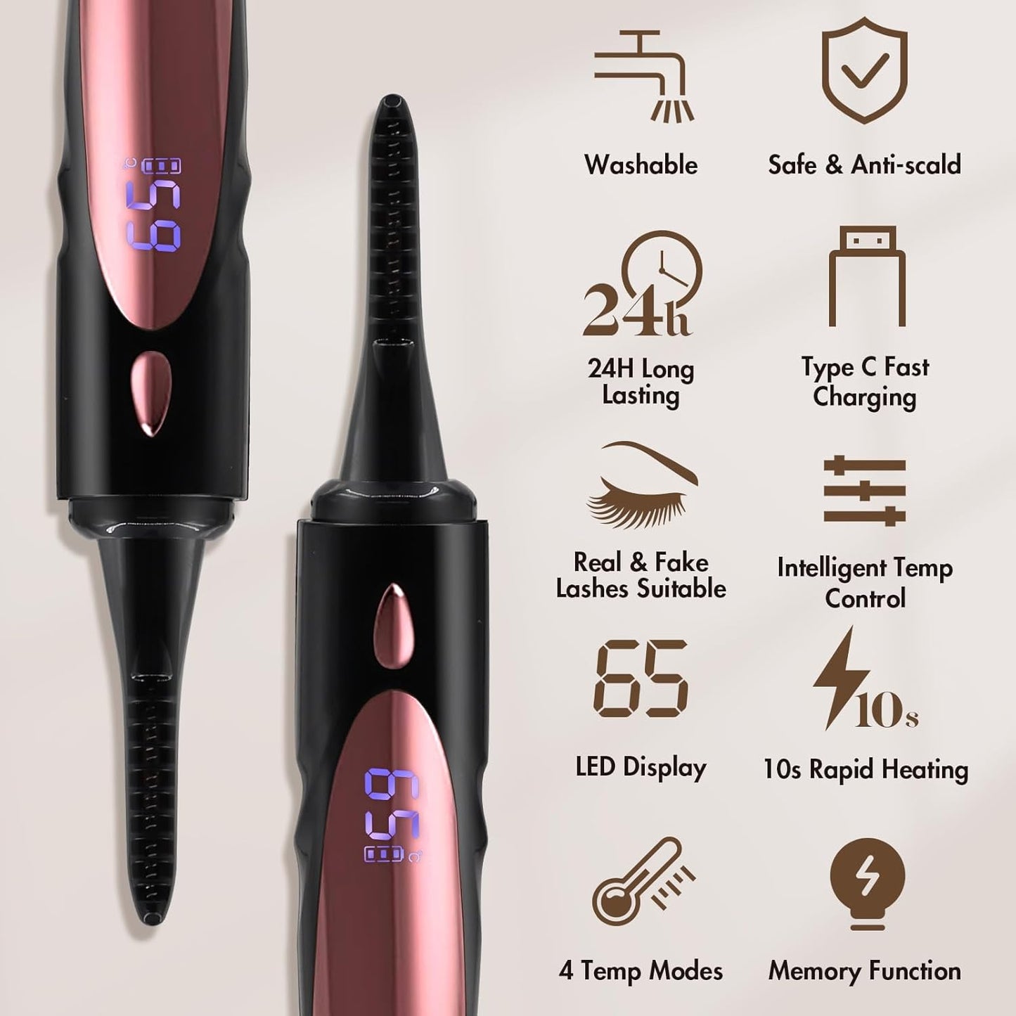 Heated Eyelash Curlers Fast Heat up within 10S 24 Hours Long Lasting Electric Eyelash Curler Type-C Rechargeable 4 Heating Modes Anti-Burn LED Display Makeup Tools(Black)
