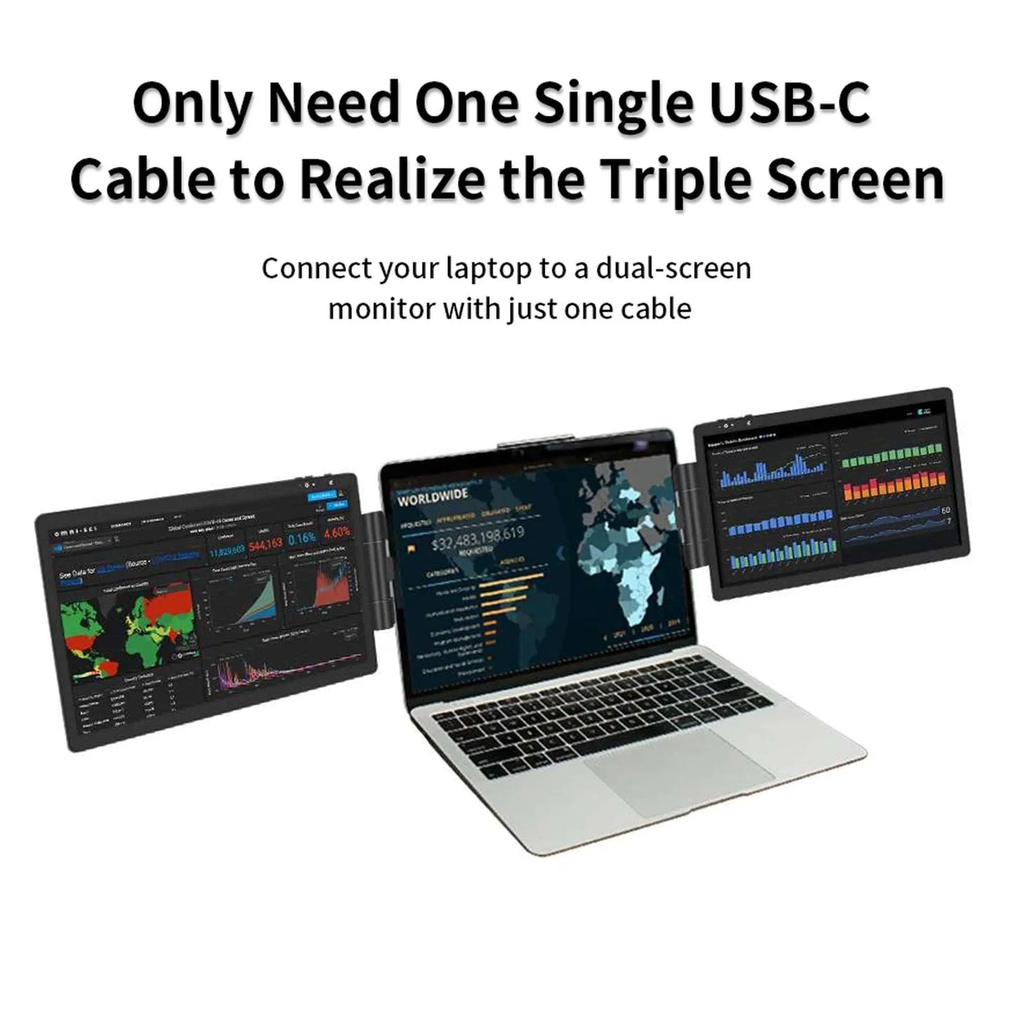12" Dual Monitor Laptop Screen Extender - 1920x1080 HD IPS for MacBook/Huawei