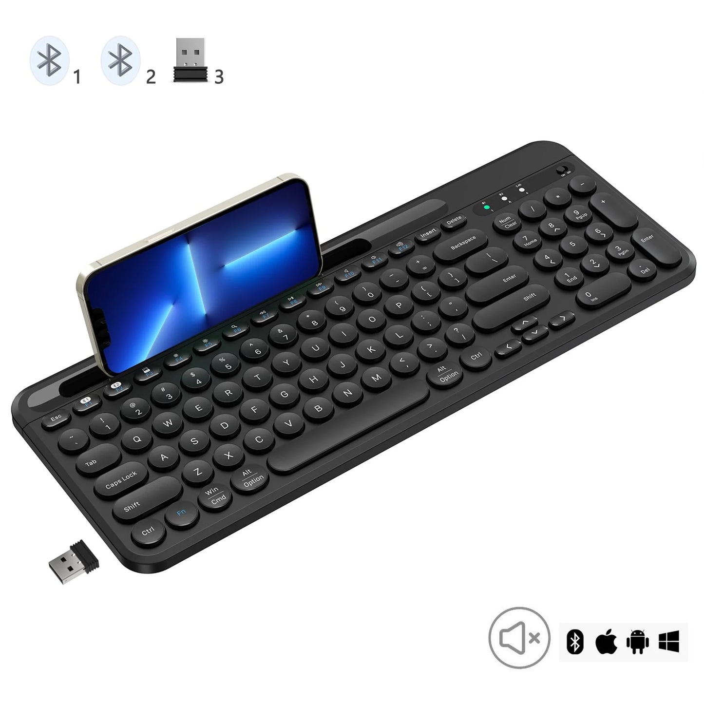 Bluetooth Keyboard, Dual Mode (BT 5.1+2.4G) Wireless Keyboard, Silent Computer Keyboard for Windows PC Laptop Ipad Smartphone Tablet Android Mac, Black