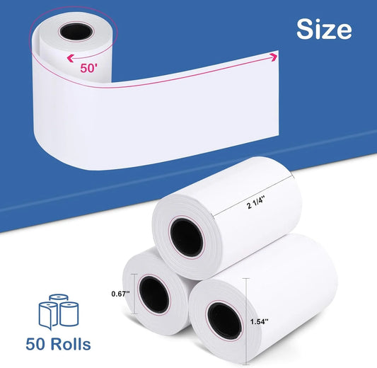 2 1/4" X 50' Thermal Receipt Paper Rolls 50 Rolls, Cash Register Paper, BPA Free Receipt Paper
