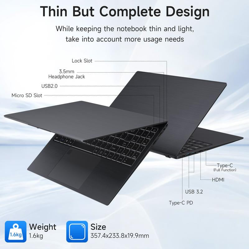 15.6 Inch Business Laptop Notebook PC CPU N5095 16GB RAM 512GB/1TB SSD Storage Windows 11 Fingerprint Recognition Backlit Keyboard
