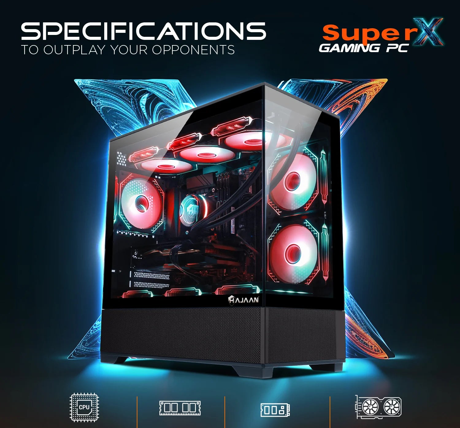 HAJAAN Superx Liquid Cooled Gaming PC Tower Desktop - MSI 27-Inch Curved Gaming Monitor Combo - 32GB DDR4 RAM - 1TB Nvme SSD - Wifi 6 - Bluetooth - Windows 11 Pro
