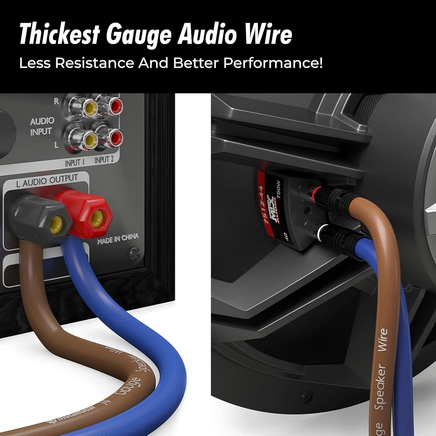 14 AWG Speaker Wire Cable - 100 Ft True Spec for Car Audio & Home Theater