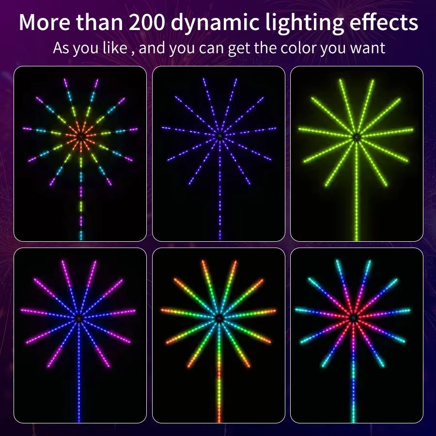 Fireworks LED String Lights USB 5V RGBIC Strip Lights for Festival Wedding Christmas Party Decor Music Sync Dream Meteor Lamp