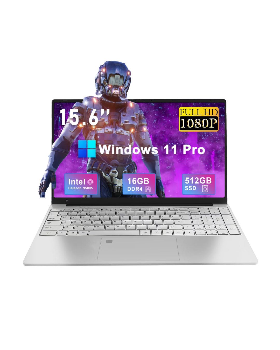 Portátil de 15,6" con Windows 11 Pro: Intel Celeron N5095, 16 GB de RAM, SSD de 512 GB, Office 2024