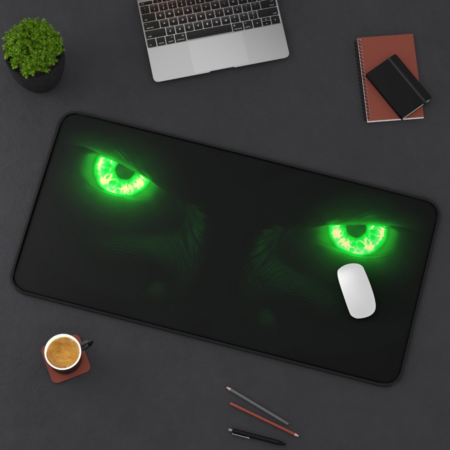 Neoprene Desk Mat – Neon Green Monster Eyes