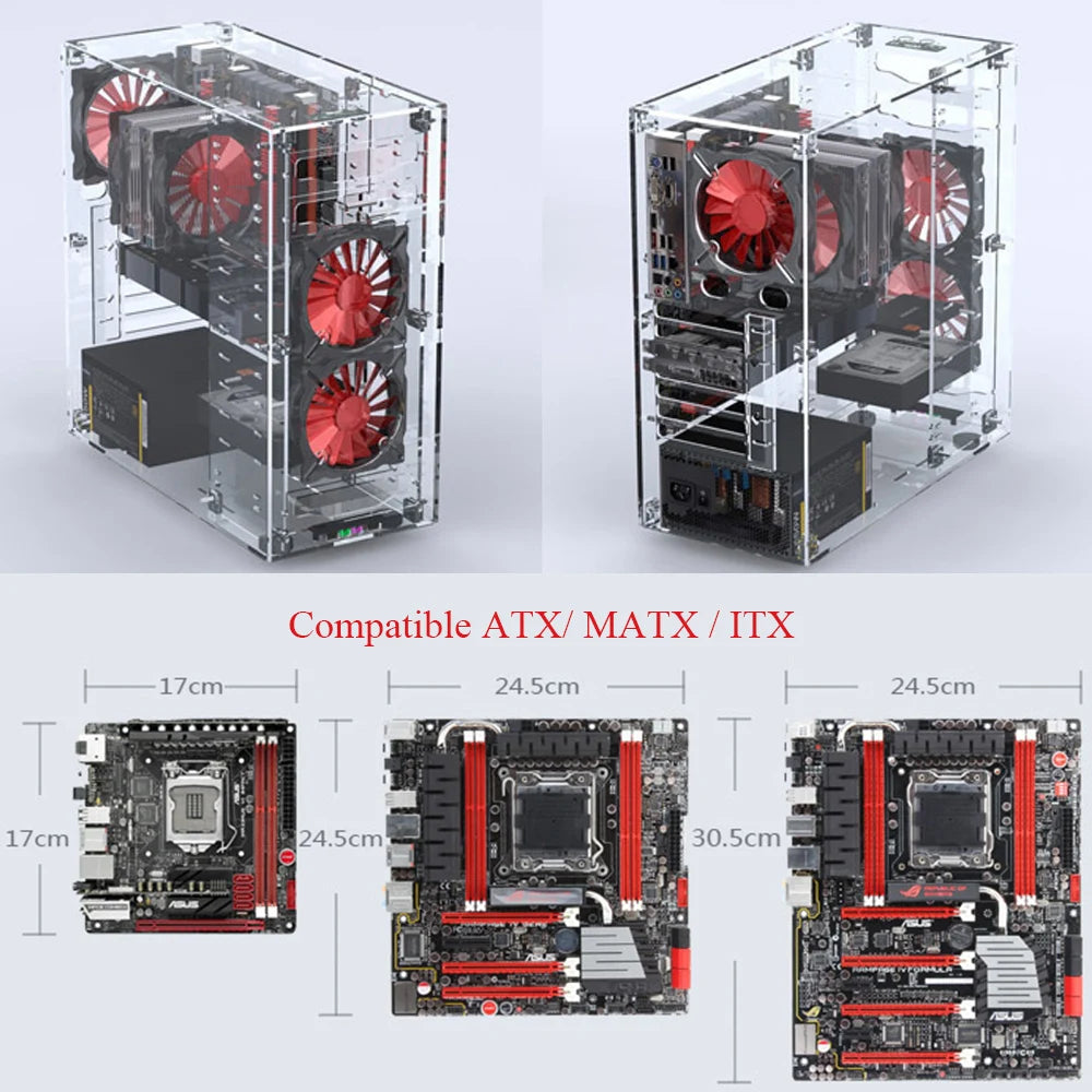 DIY Acrylic Computer Case Customized Full Transparent ATX Vertical Desktop Case Support MATX ITX Motherboard with USB3.0 Port