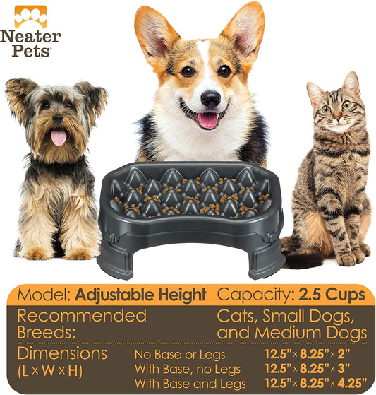 – Neater Raised Slow Feeder Dog Bowl – Elevated and Adjustable Food Height - (2.5 Cup, Gunmetal)