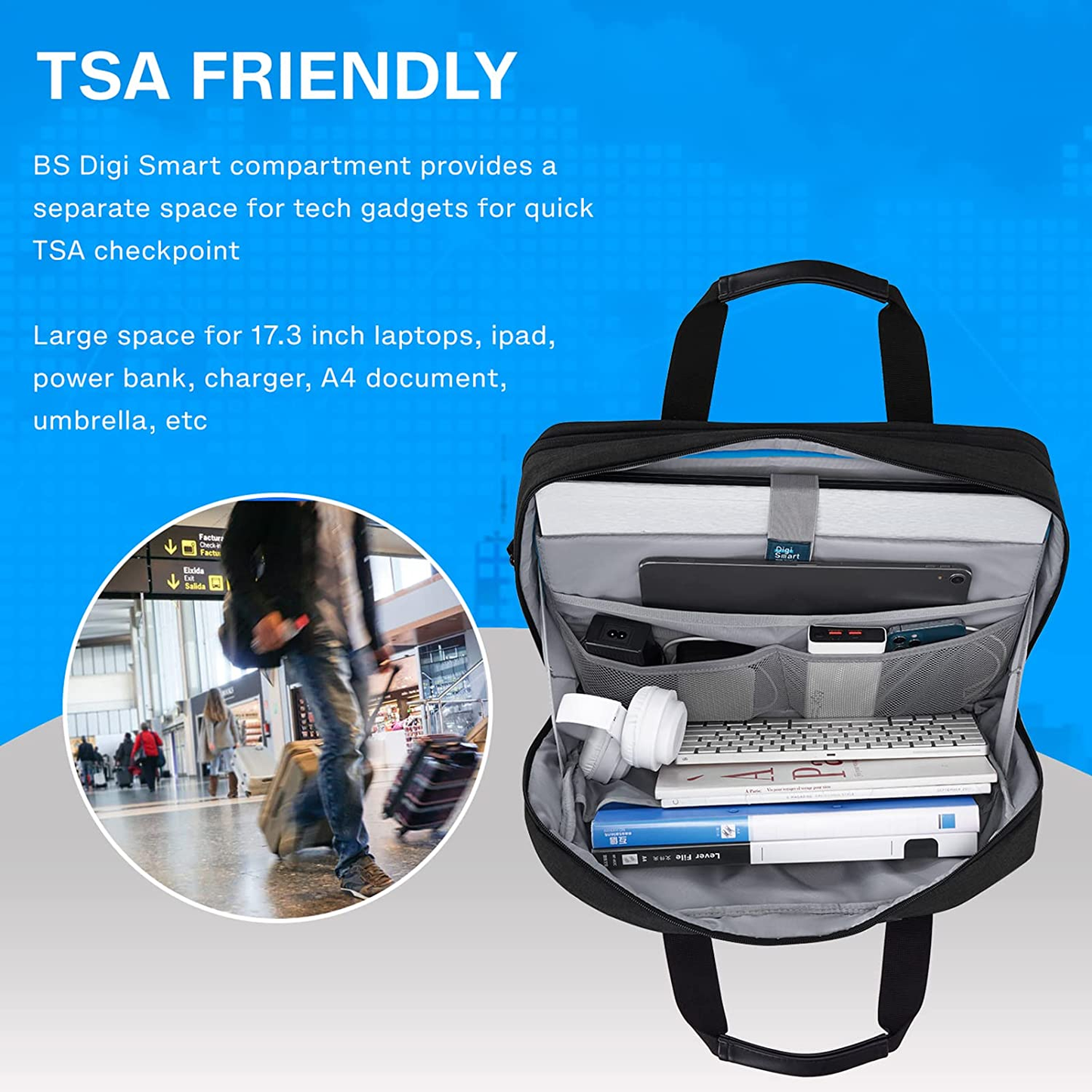 Expandable 17.3" Laptop Briefcase – TSA-Friendly, Water-Resistant Business Bag with Multi-Compartments, Padded Protection, Anti-Theft Zippers, Ergonomic Strap (Work/Travel)