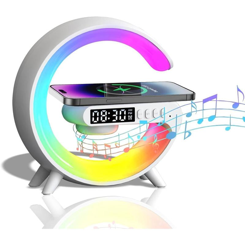 G-Shape Music Lamp: Wireless Charger, RGB Night Light, Alarm Clock, Bluetooth Speaker