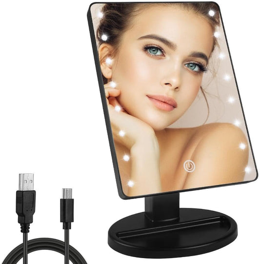 Lighted Makeup Mirror with Lights 16 Led Vanity Makeup Mirror with Adjustable Brightness and 180 Degree Rotation Touch Screen Dual Power Supply Gifts for Teens Girls Women