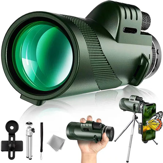 80x100 HD Monocular with Smartphone Adapter & Tripod: Powerful Long Range for Camping, Tourism & Outdoor