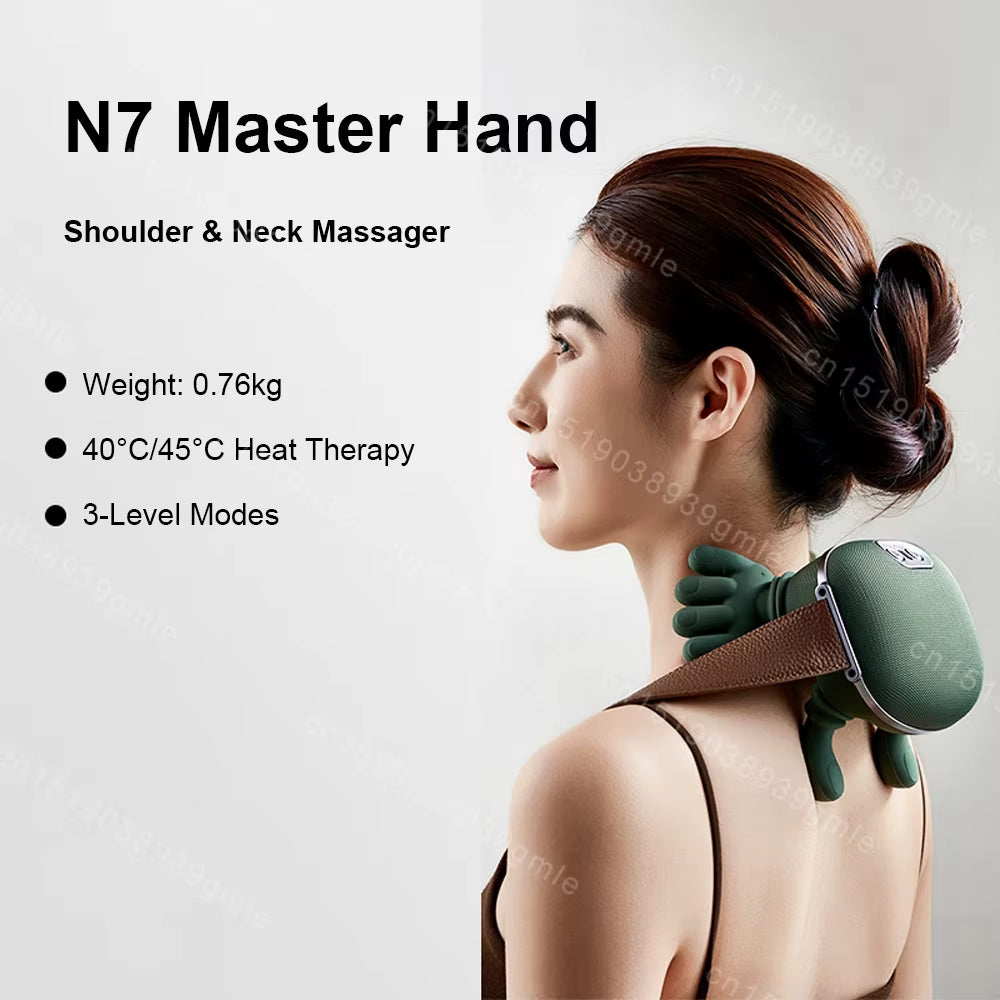 Neck Massager Red Light Hot Compress Cervical Spine Massager Shoulder Neck Shiatsu Kneading Trapezius Massage Relax Pain Relief