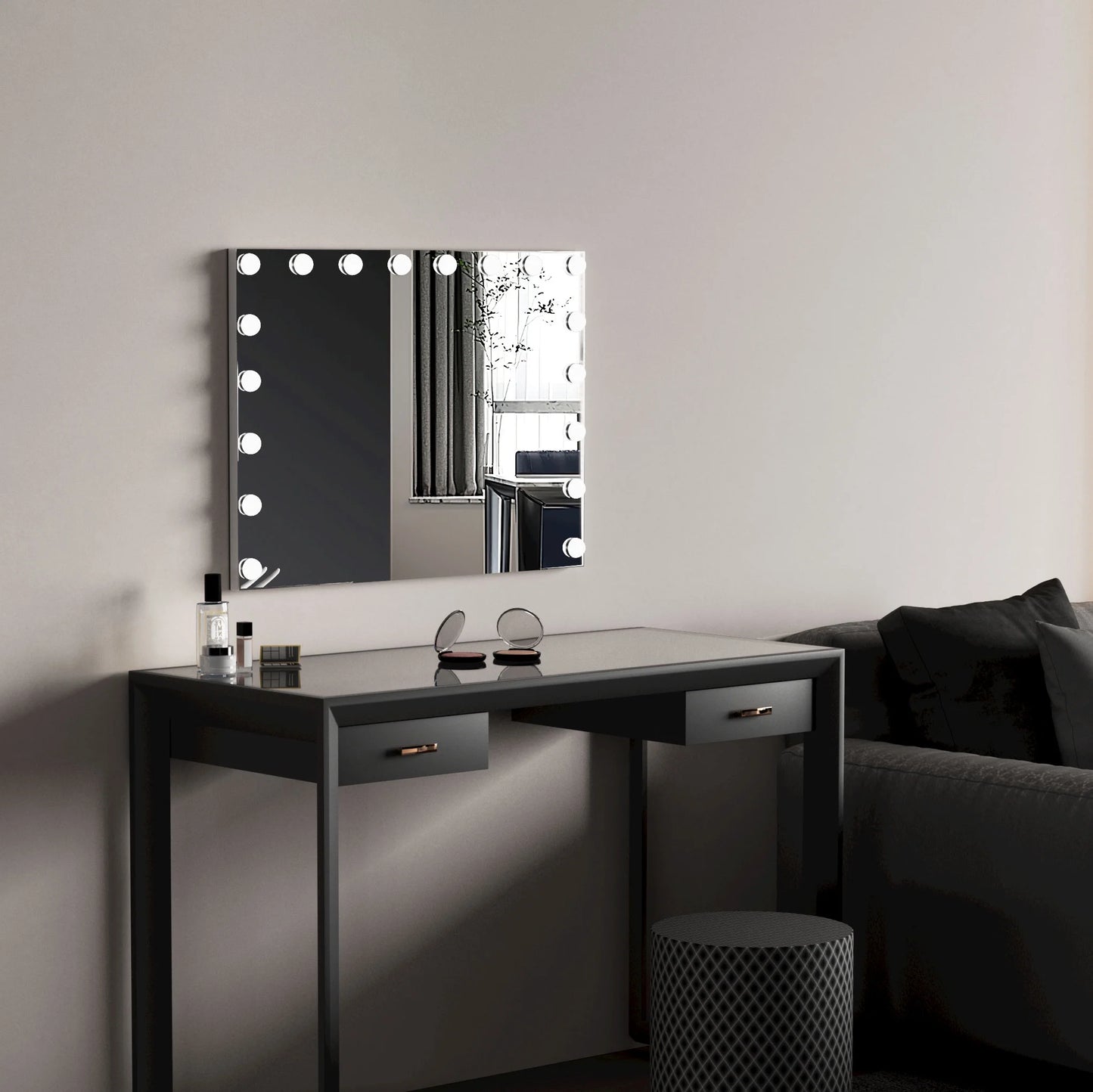 32"X23" Vanity Mirror with Lights USB Charging Tabletop Wall Mount Metal White