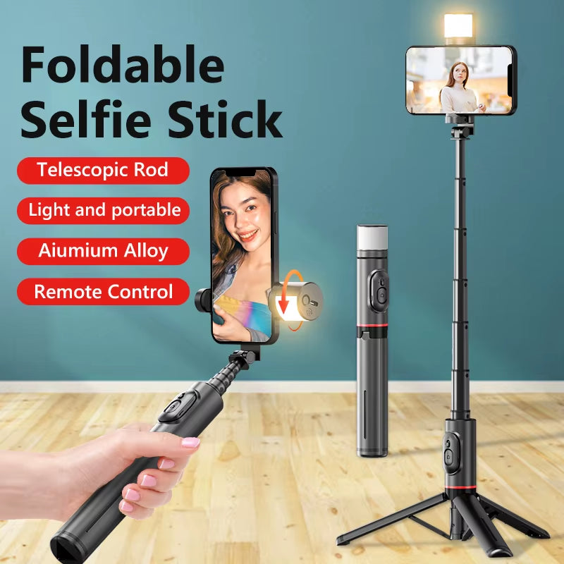 2024 NEW Portable Wireless Bluetooth Phone Telescopic Selfie Stick Tripod with Fill Light for Huawei Iphone 13 Android Xiaomi