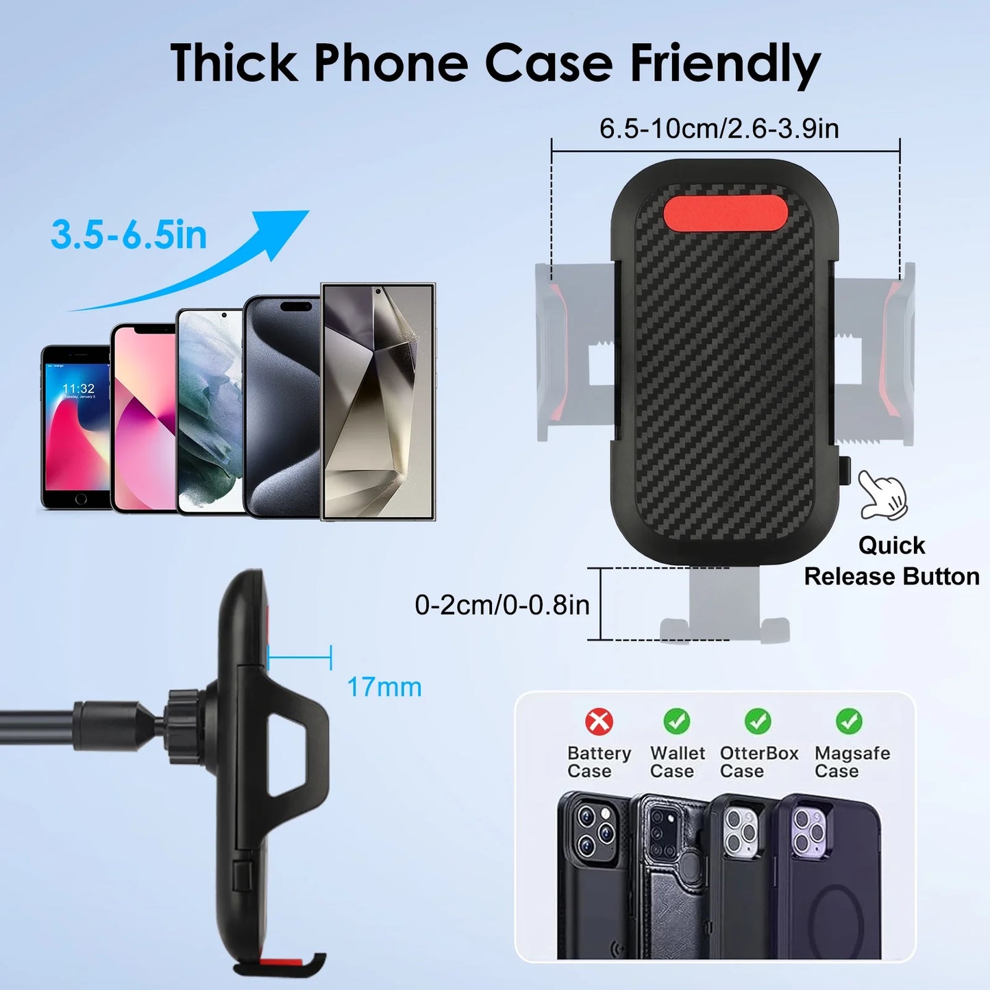 Universal Car Phone Mount Cradle for Windshield Dashboard with Suction Cup, 360° Rotation Long Arm Car Cell Phone Mount Holder for Iphone 13/ 13 Mini/ 13 Pro Max, Android Devices