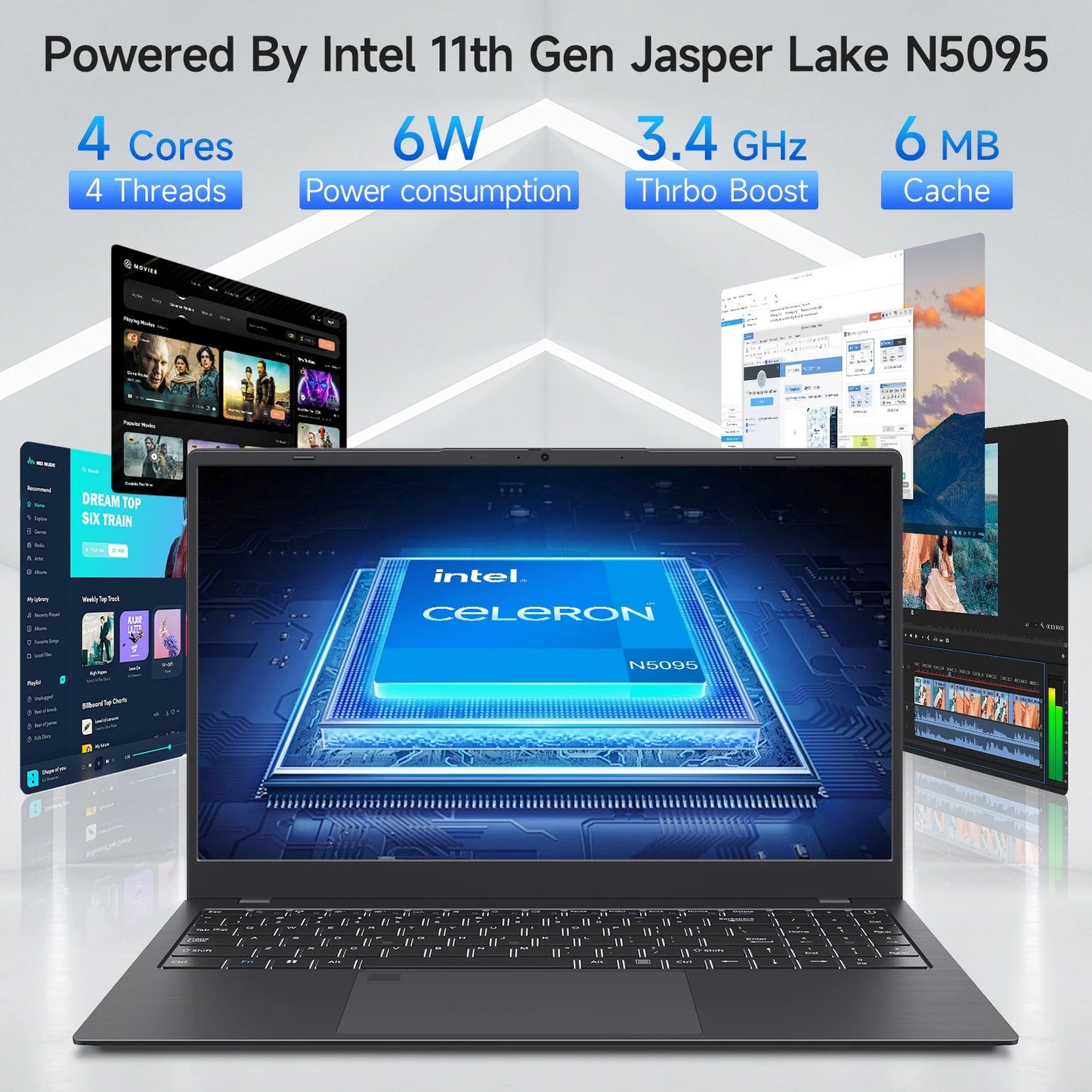 15.6" Windows 11 Pro Laptop, Intel Celeron N5095 up to 2.9Ghz 16GB RAM 512GB SSD, with Office 2024 Fingerprint Backlit Keyboard 1920*1080 IPS FHD Display for Student, Home Office, Business