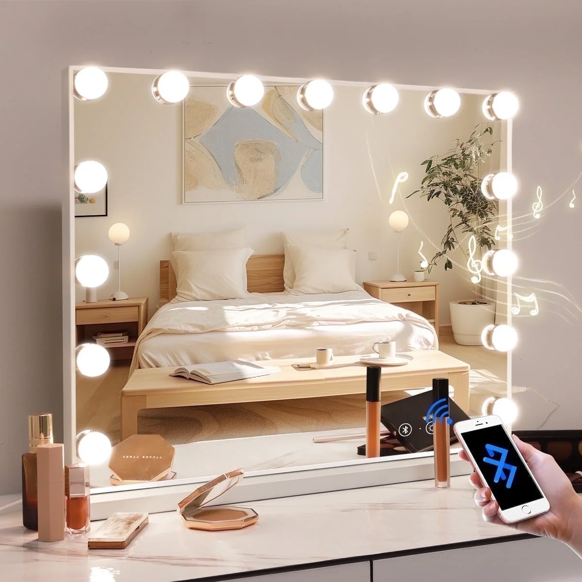 23x18 Inch Bluetooth Vanity Mirror with Lights - Tabletop & Wall Mount