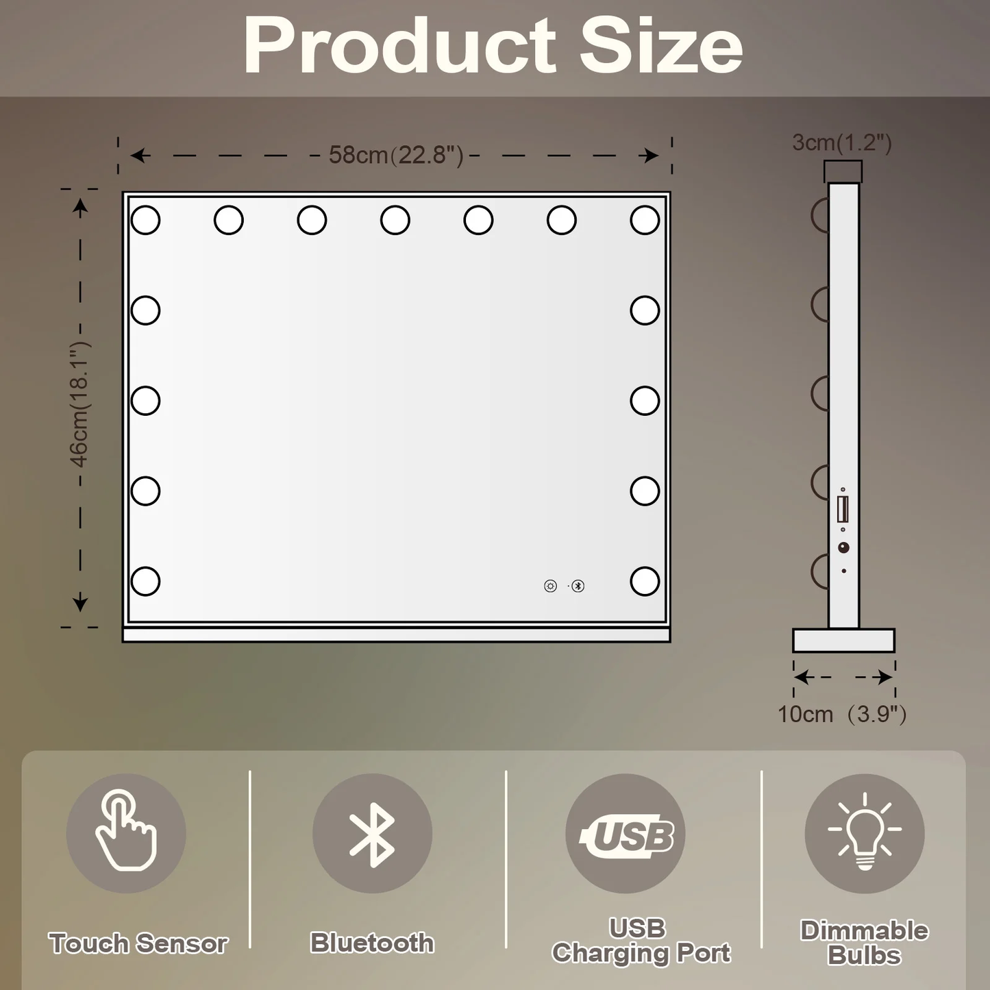 23x18 Inch Bluetooth Vanity Mirror with Lights - Tabletop & Wall Mount